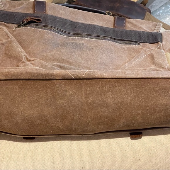 Newhey Messenger Briefcase Leather Waved  Canvas  Large 15.6" Brown - Picture 16 of 16